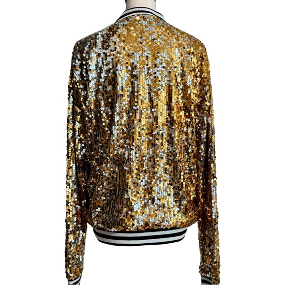 Gold Sequin Bomber Style Jacket | Sporty meets Glam! (XL) - Picture 10 of 16